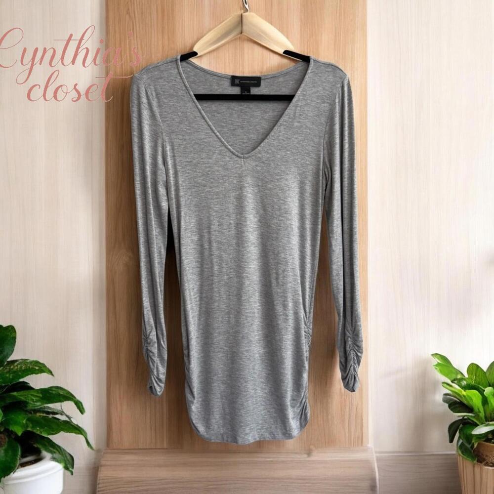 INC International Concepts Women's Small Gray V-Neck Long Sleeve Top